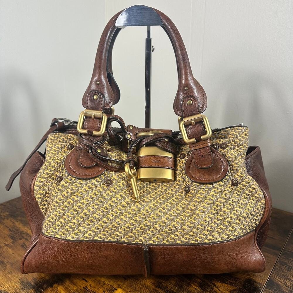 Vintage Chloe Paddington Leather & Tweed Satchel Bag Large Authentic